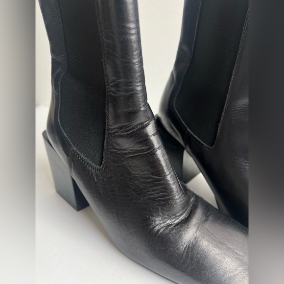 JONAK Black Leather Square Toe Chelsea Boots | Block Heel | EU 38 - Picture 14 of 15